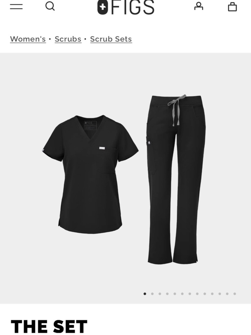 Figs Black XS Catarina Top and S/Tall Livingstone Drawstring Pants Set